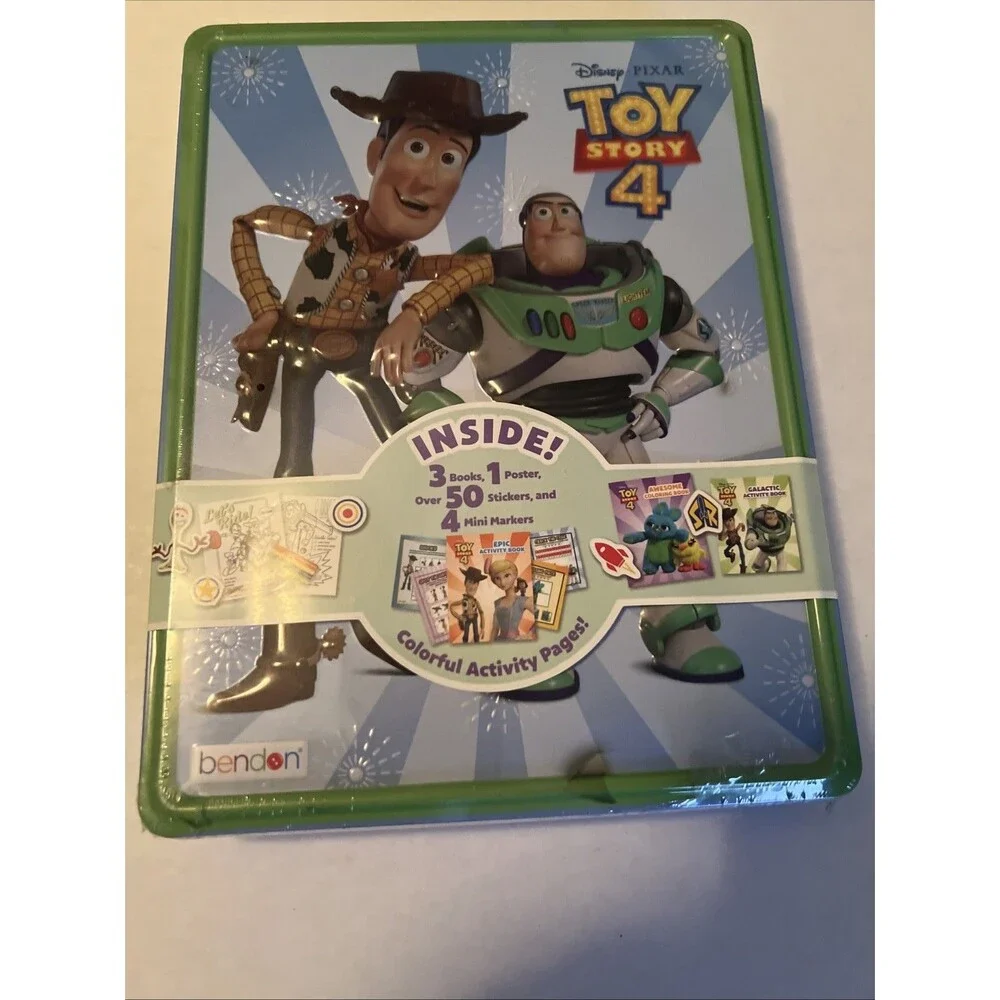 Disney Pixar Toy Story 4 Tin 3 Activity Books, 1 Poster,50 Stickers, 4 Markers!